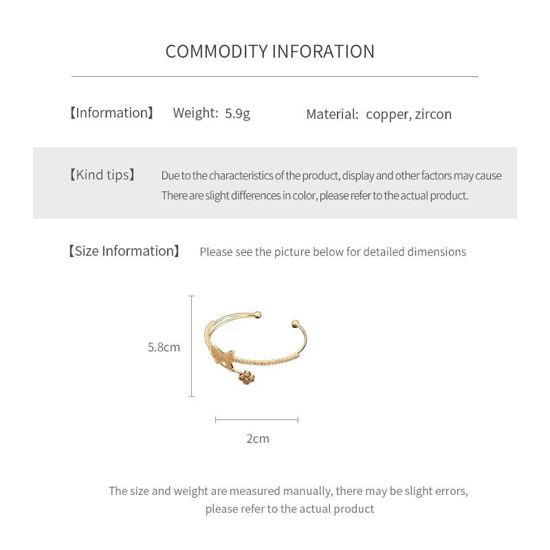 Elegant Double-Layer Open Cuff Bracelet With Zircon Butterfly Floral Design Women Gold Tone Copper Alloy Jewelry