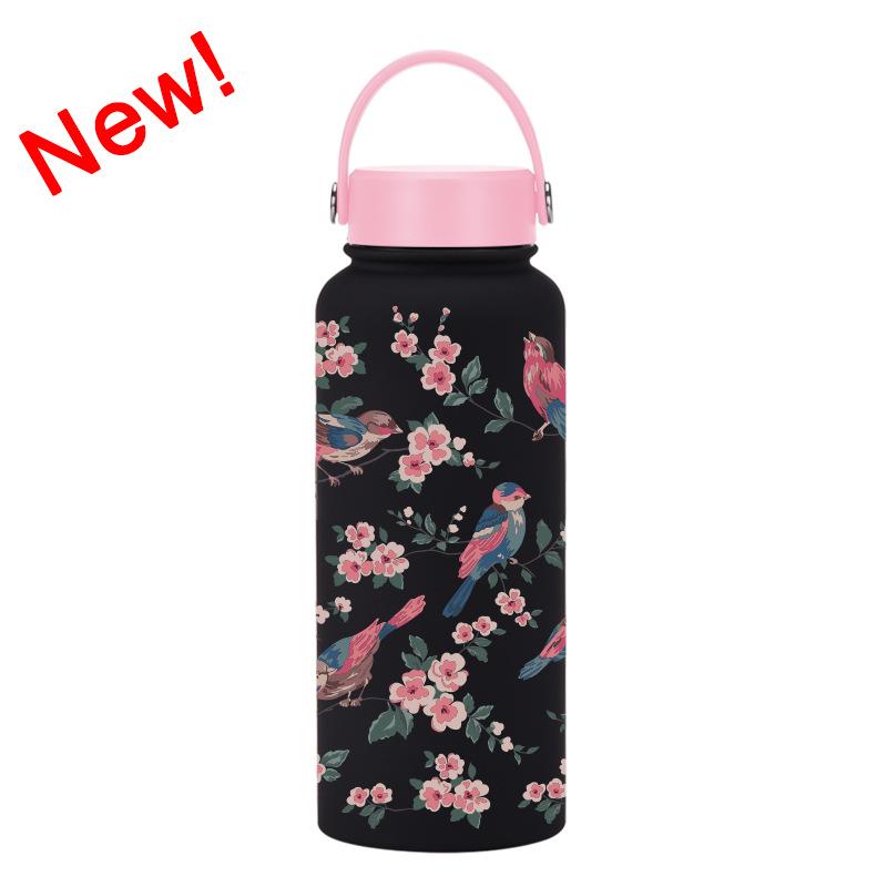 1L Thermos Cup Large Capacity Wide Mouth Portable Vacuum Sports Kettle Outdoor Printing Water Cup Female