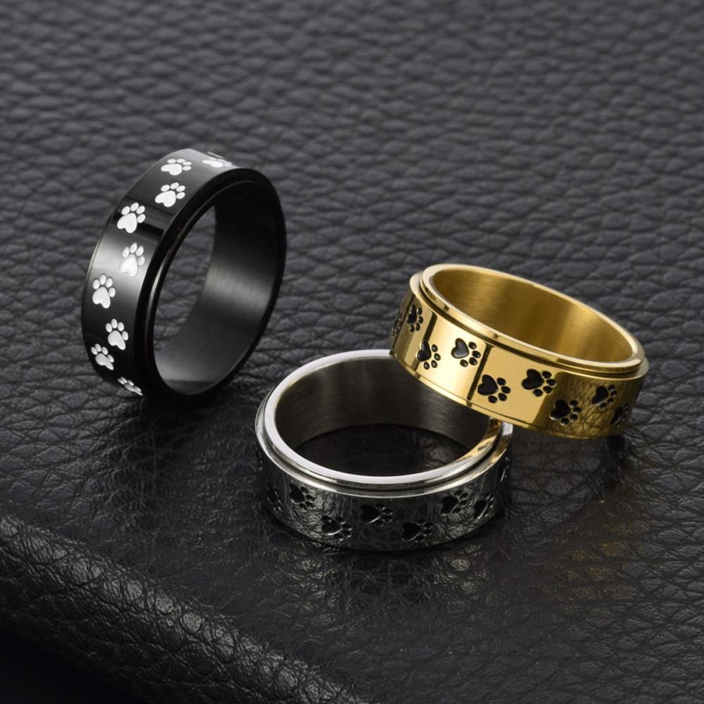 Titanstahl Drehbarer Hundepfotenring für Herren Punk Gothic Verstellbar 8MM Breite Band Einzigartiger Mechanischer Schmuck Geschenk für Ihn