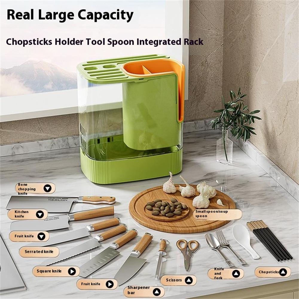 

Rotating Knife Block Utensil Holder Countertop Organizer for Knives Chopsticks Spoons Kitchen Storage Rack Green