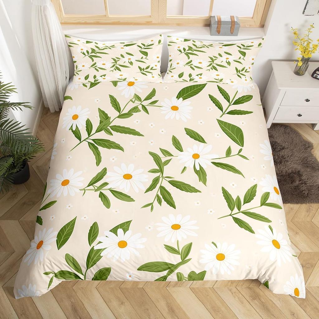 Poszewka na kołdrę z kwiatami stokrotek Rozmiar Full Queen 2/3 szt. Botaniczny kwiatowy komplet pościeli Styl pastoralny Poszewka na kołdrę dla dzieci Dziewcząt Kobiet do pokoju