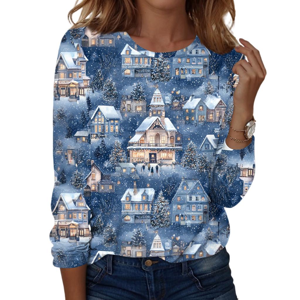 Women's Fashion Casual H Printed V-Neck Long Sleeve Decorative Button T-Shirt Tops