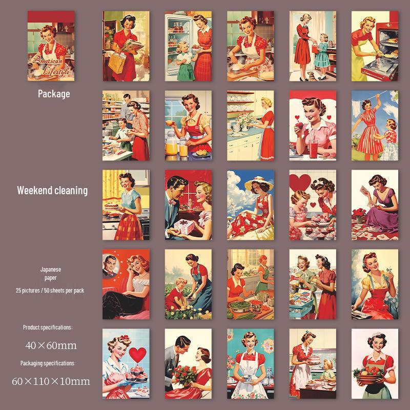 Retro Theme Sticker Book - American Life Series, Small Size for Journaling and Collage