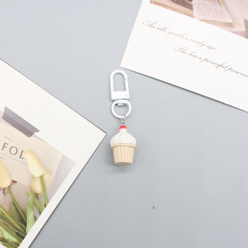 Creative Resin 3D Fruit Cake Toy Keychain with Heart Pendant