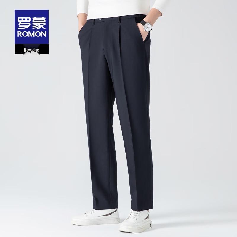 ROMON Men's Iron-Free Four-Way Stretch Straight Leg Dress Pants