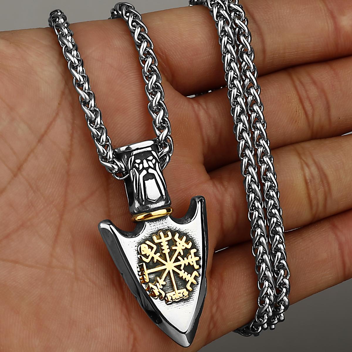 

Valknut Odin Sword Pendant Necklace Men s Gungnir Vegvisir Amulet Rune Stainless Steel Necklace Jewelry Gift
