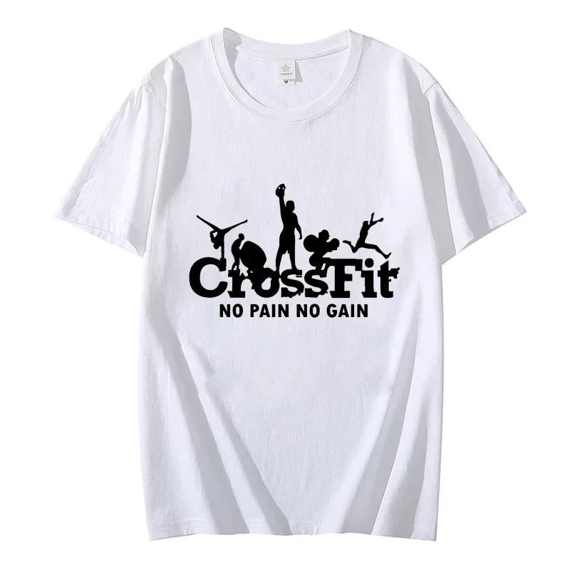 Crossfit T Shirt for Men No Pain No Gain Funny Design Black Tshirt Workout Inspirational Men's T-shirts Short Sleeve Summer Tees