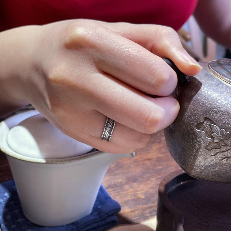 Adjustable Open Ring Men Women Sterling Geometric Wave Vintage Boho