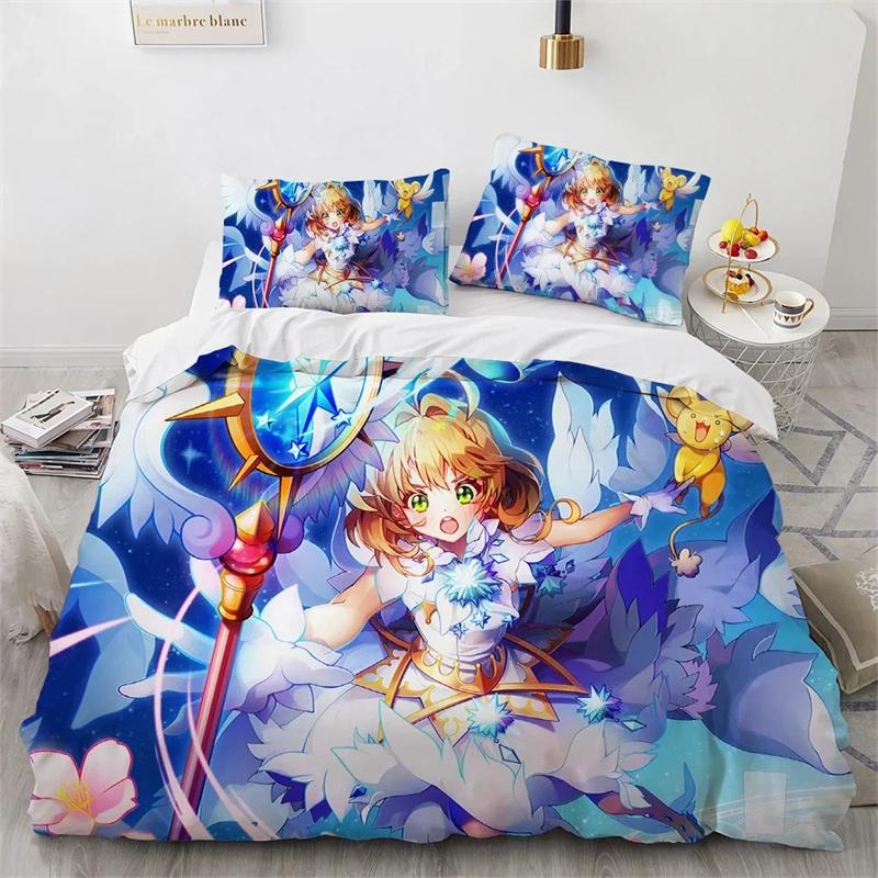 Cardcaptor Sakura Bettwäsche-Set, Bettbezug Bettdecke Bett-Set Steppdecke Kissenbezug, King Queen Twin Größe Jungen Mädchen Erwachsene