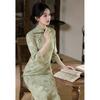 Luo Shibo Stunning Suede Pink Cheongsam 1011 Autumn Daily Lady Fan Temperament Dress Women