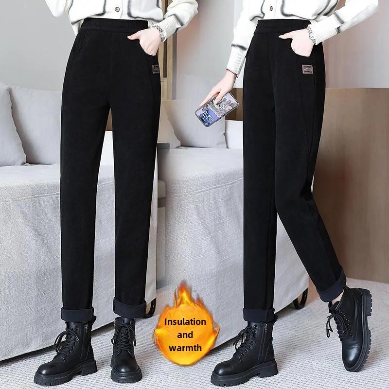 Automne/Hiver Pantalon Décontracté Épaissi Doublé Polaire Amincissant Tendance Taille Haute Chaud Pantalon Droit Cuivre Fle