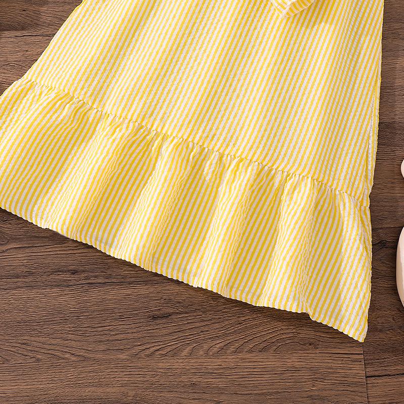 Girls' Big Children's Suit Children's Wear Autumn New Casual Striped V-Neck Lace Long Sleeve Short Top Skirt