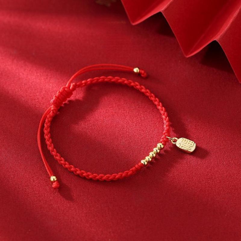 Handmade Chinese Style Beads Fu Blessing Lucky Couple Bracelet For Women Men Red Black Rope Bracelets Adjustable Jewelry Gifts