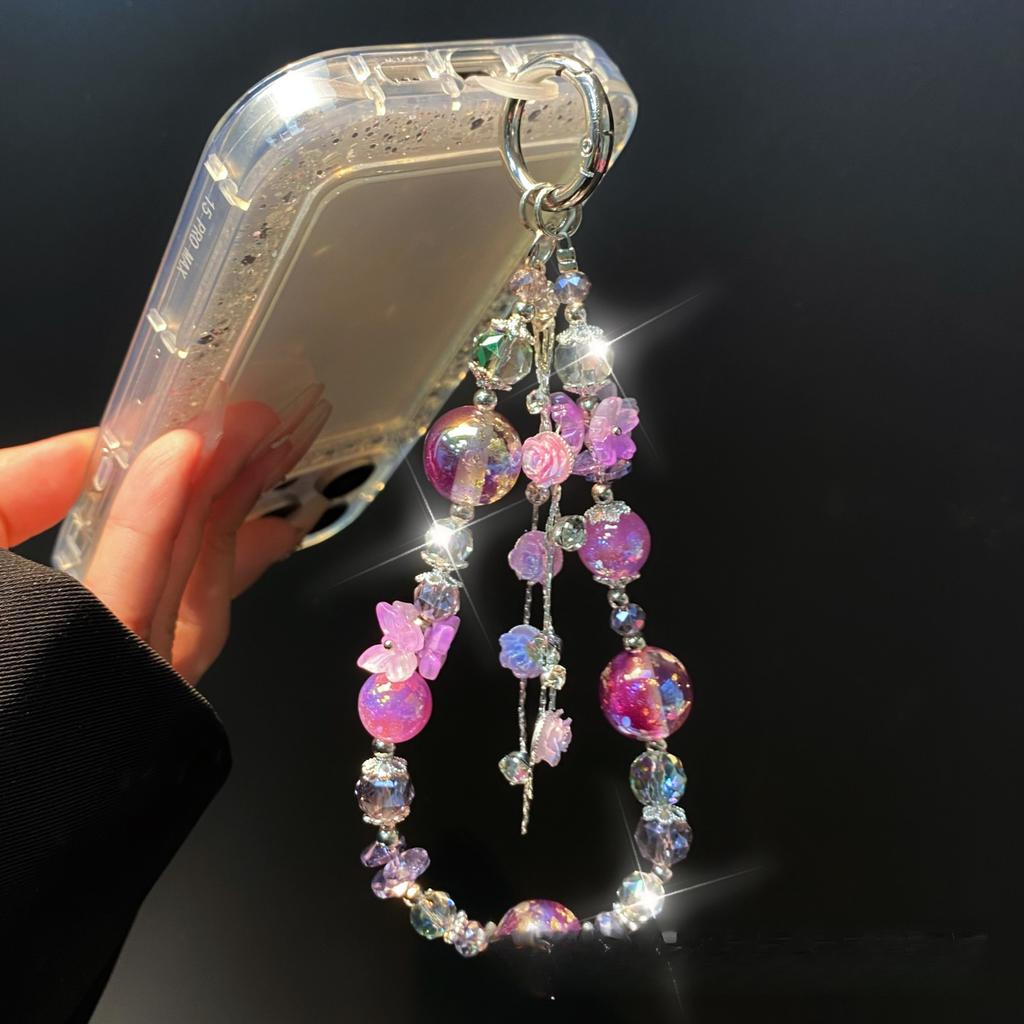 Styl Lekki Luksus Złota Folia Koralik Róża Kwiat Frędzel Łańcuszek do Telefonu Kryształowy Koralik Brelok Ozdobny Łańcuszek Damski Wisiorek do Torby