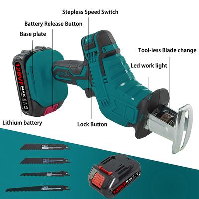 Cordless Electric Reciprocating Saw Multifunctional Portable Wood Cutting Saber Saw Outdoor Portable Logging Jigsaw for Wood Metal