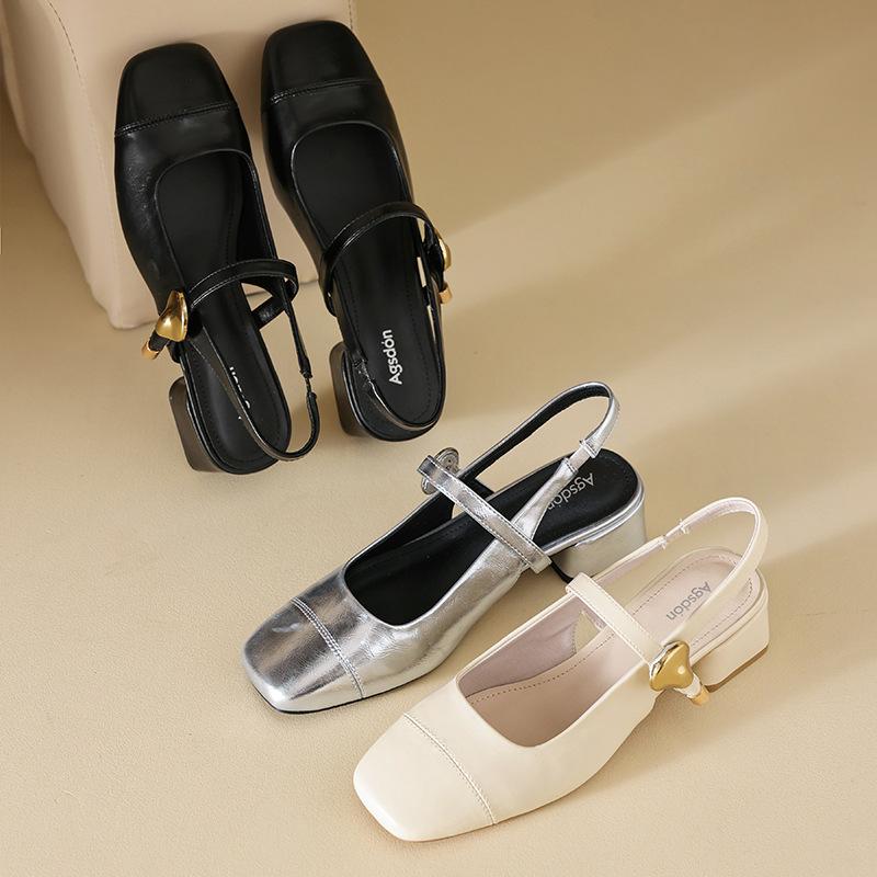 Augustine Mary Jane Bag Head Sandals Women's 2025 New Summer Square Head Word with Empty French Small Leather Shoes