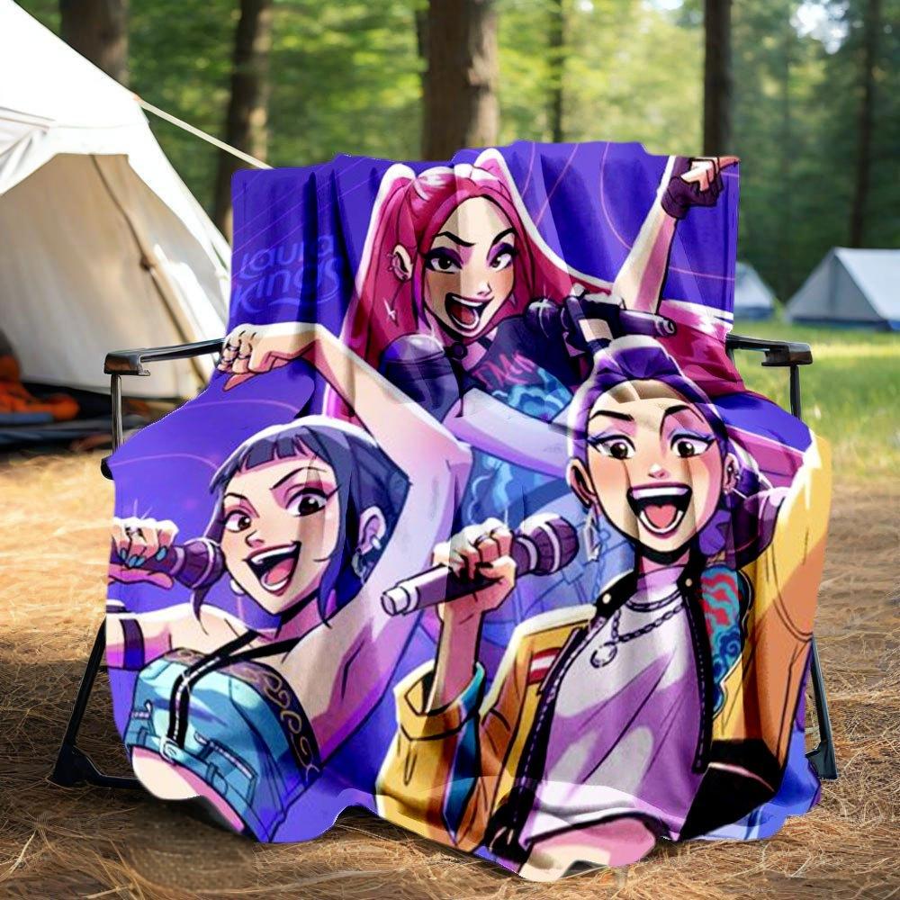 "Vibrant Anime Girl Group Poster: Cool Fashion & Dynamic Poses"Blanket Lightweight Flannel Throw Blanket for Sofa, Bed, Travel, Camping, Liv