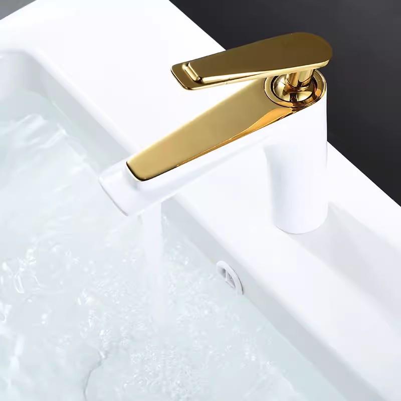 Tuqiu Gold Bathroom Faucet Black Basin Faucets White Gold Sink Mixer Tap Hot & Cold Deck Mounted Grey Lavatory Crane Water Tap
