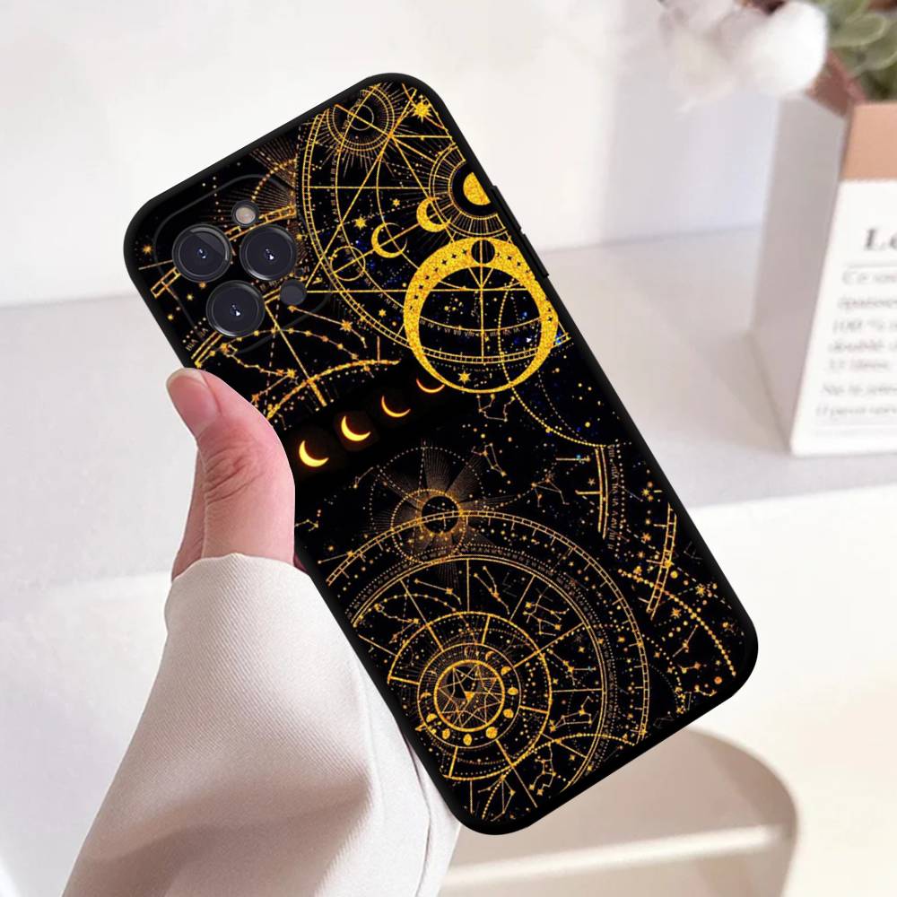Sonne Mond Wolken Astrologisches Quadrat Mattes Silikon Case Für Iphone17 Air 16 15 14 13 12 11 Pro Max Plus Mattes Basic Abdeckung Case