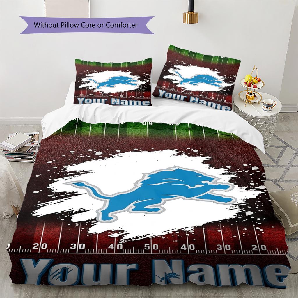 Name Custom Detroit Lions Logo Pattern Bedding Set Quilt Cover Pillowcase Home Decor Gift (1 * duvet cover + 2 * pillowcase, without core)