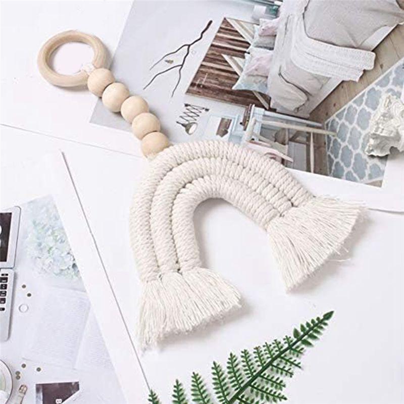A20F-Boho Rainbow Wood Beads Woven Macrame Wood Beads Garland Wall Hanging Ornament For Home Party Decorations