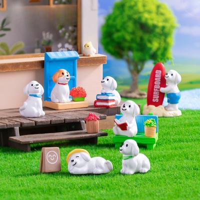 Micro-landscape Cartoon Reading Watering Flowers, Dog Dolls Dollhouse Decorations Accessories Mini Ornaments