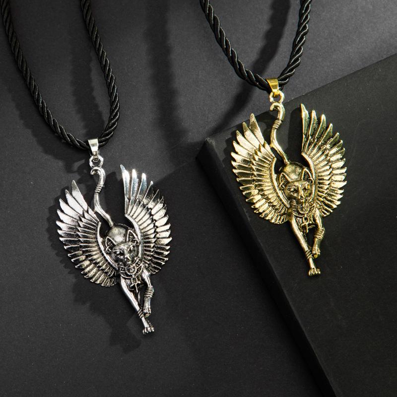New Egyptian Mythology Ancient Egyptian Cat God Wings Men Pendant Necklace Jewelry