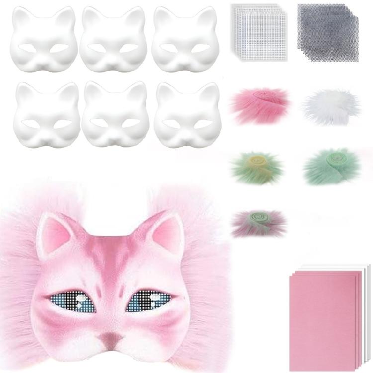 Cats  Foxes Mask with Furs Eye Mesh Felts Sheet Therians Dress Up Mask to Paint for Halloween Masquerade Cosplay Party