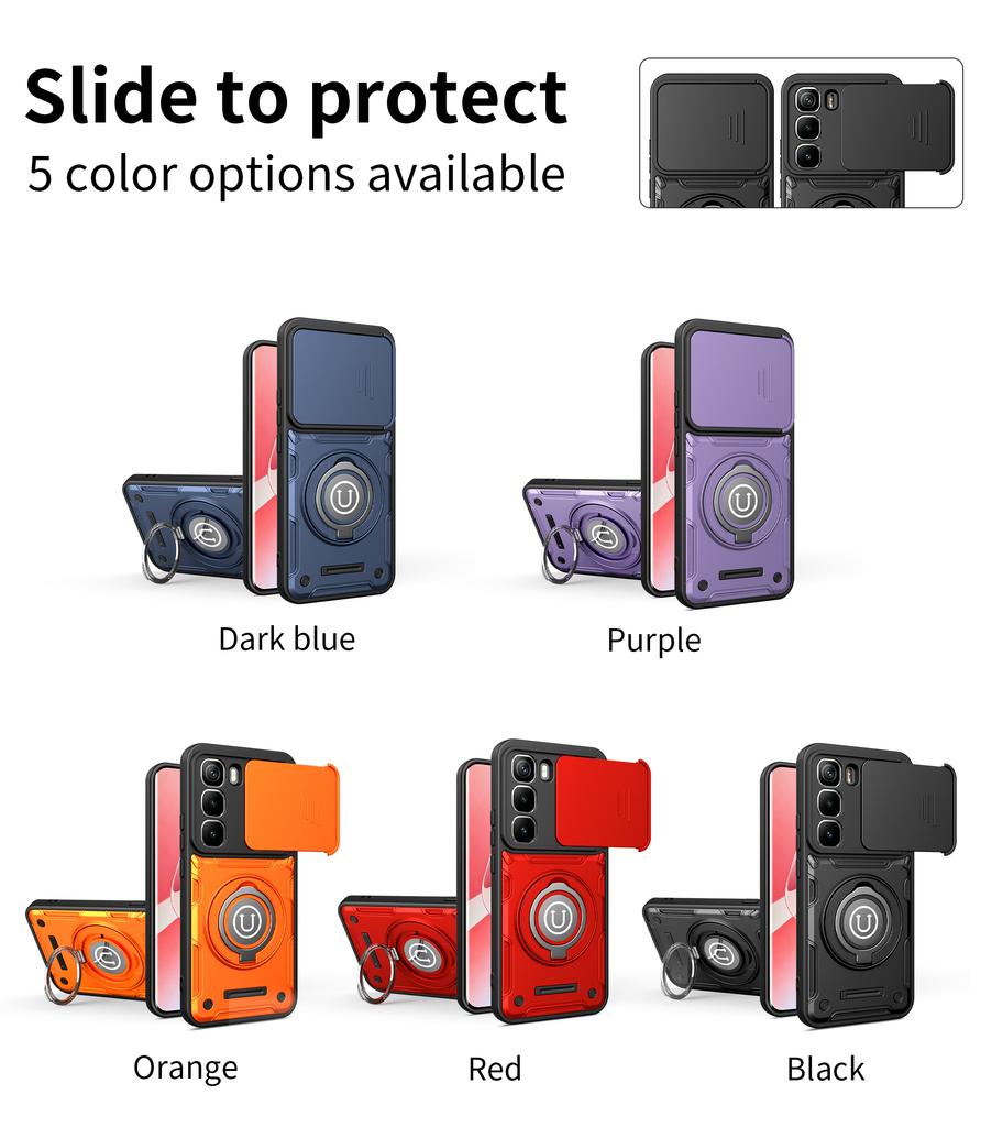 Anti-slip Armor Shockproof Case For Infinix Hot 60i 4G 60 5G Hot 60Pro Plus Camera Lens Protection Metal Ring Stand Back Cover