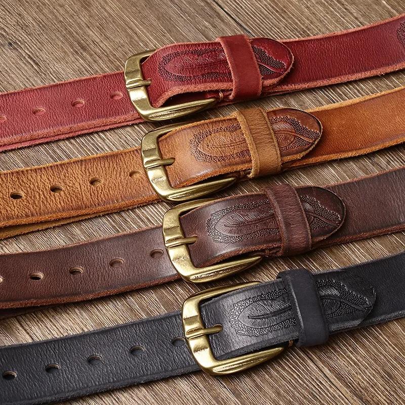 3.8CM Thick Cowhide Copper Buckle Genuine Leather Casual Jeans Cowboy Belt Men High Quality Retro Luxury Designer Male Strap