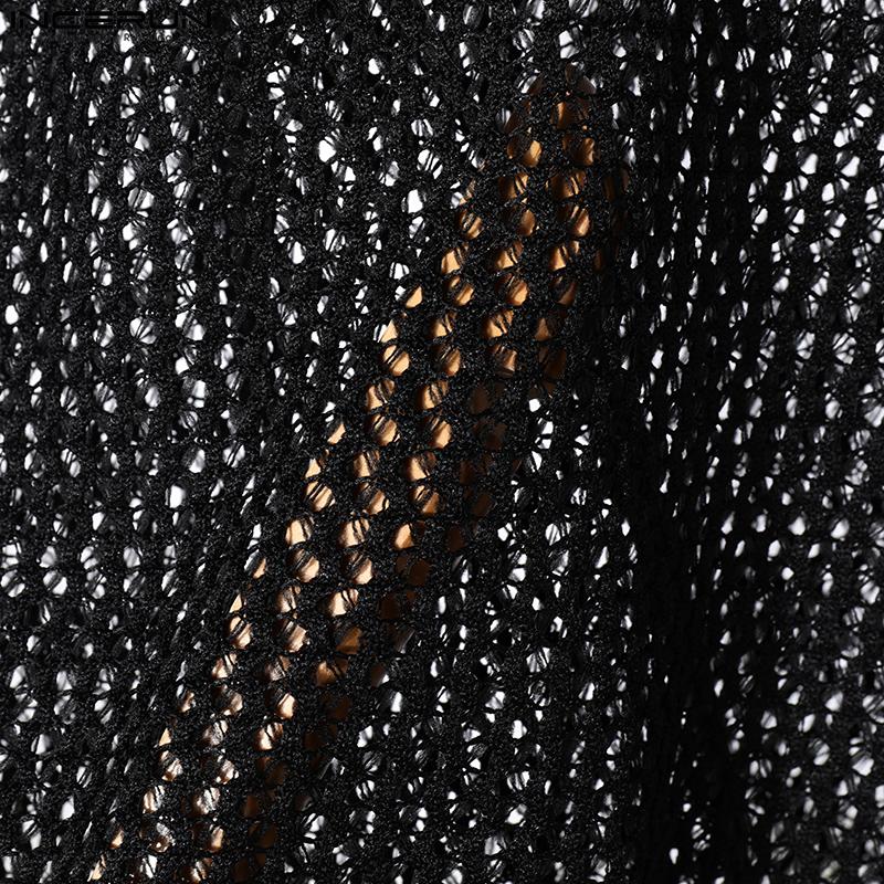 INCERUN Vară Bărbați Curea Fără Mâneci Decupat Plasă Transparentă Tricouri Tank de Plajă