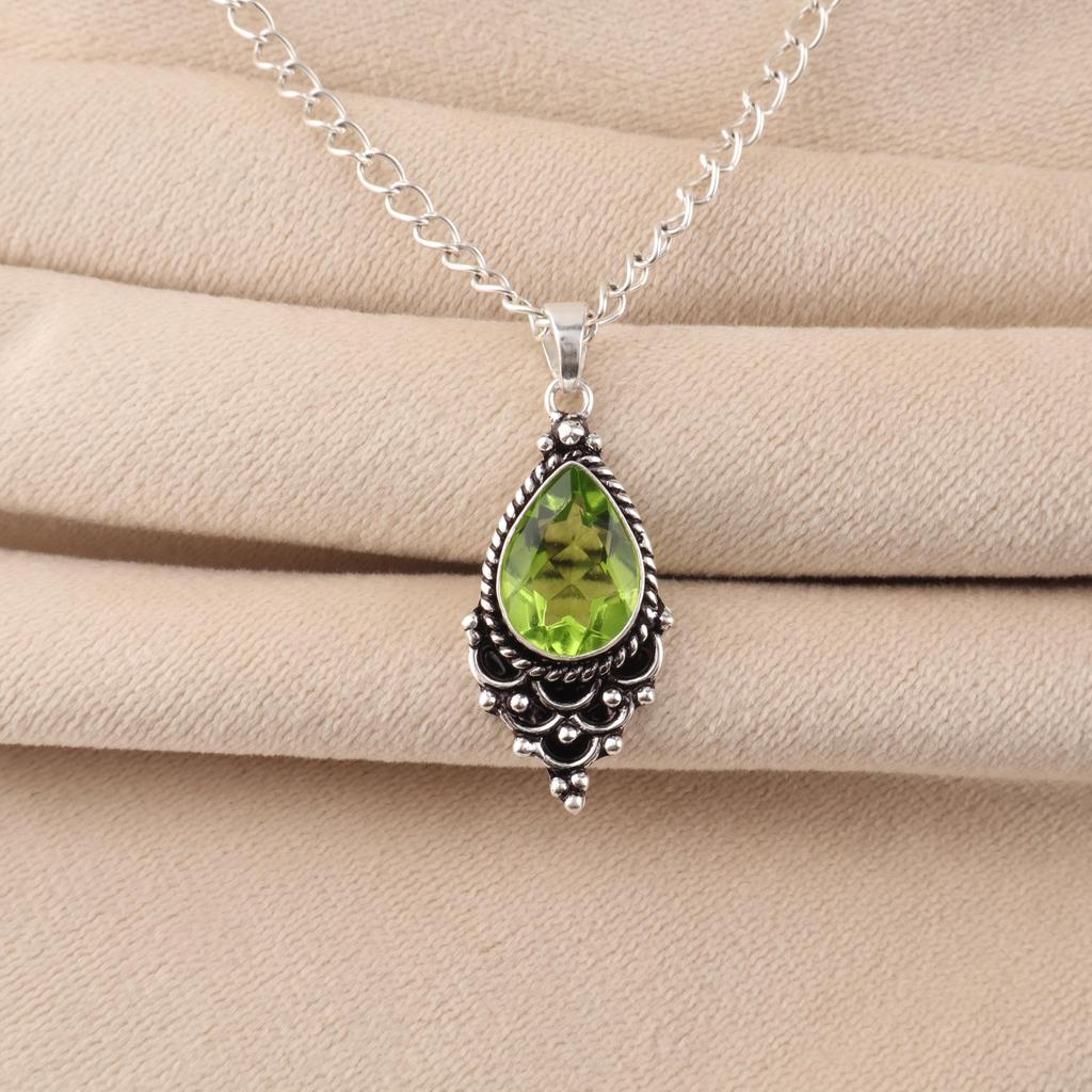 Peridot Gemstone 925 Stamped Silver Designer Handmade Pretty Pendant 1.5" Gift For Women PP-70-14