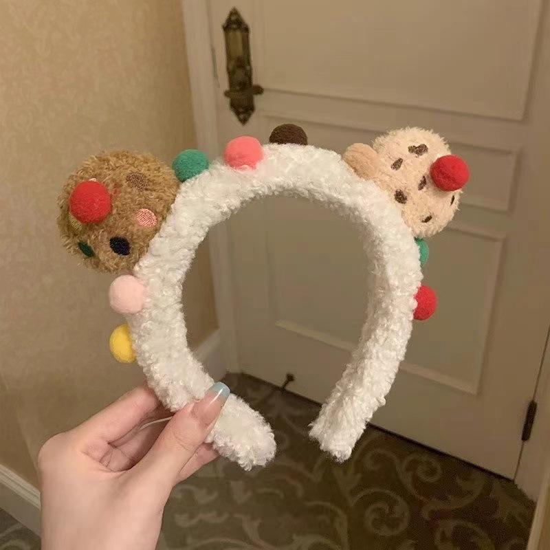 Autumn/Winter Cookie Face Washing Headband - Cute and Quirky Plush Hair Accessory for Kids