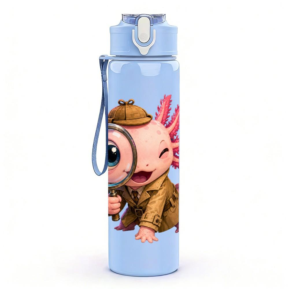 1PC Magnifying Glass Boy Character Pattern 750ml Color Plastic Sports Water Bottle Leakproof Flip Straw Lid Suitable for Sports Office Home Use