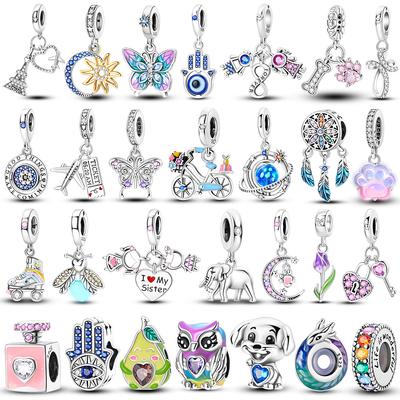 Breloques Papillon Cuivre Soleil Lune Étoiles Perles pour Bracelet Original Pendentif Dangle DIY Bijoux Femme Cadeau