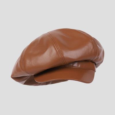LOOKING4U Retro Leather Newsboy Cap C3 Brown