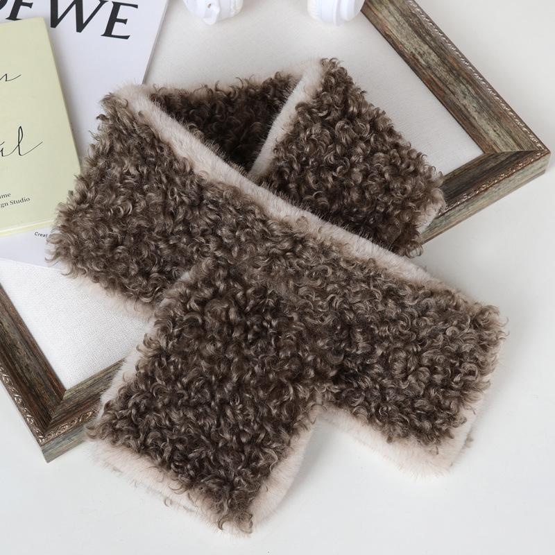 Autumn and Winter Lamb Wool Scarf, Women's Double-sided Light Luxury Shawl, Cross-matching Fashion Scarf, Fur Collar