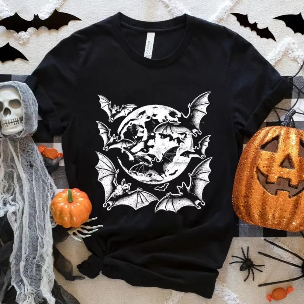 Moon Bats Y2k T-Shirt for Men Vintage Style Bat T-Shirt Retro Gothic Shirt Unisex Adult Grunge 2000s Graphic Tee Shirt Clothes