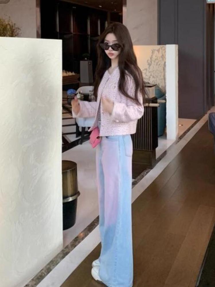 Pink Blue Design Vintage Baggy Loose Jeans Women Y2k Harajuku High Waist Denim Trousers Female Retro Fashion 90s Aesthetic Wide Pants Sreetwear