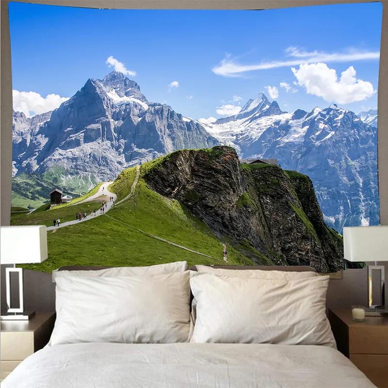 Горы и озера Гобелен Природный пейзаж Настенное искусство Тонкая ткань Потолок Одеяло — фото 4