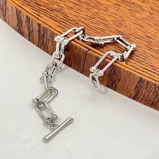 Iris Apricot Bracelet for Men and Women, Stainless Steel Mantle Chain, Silver