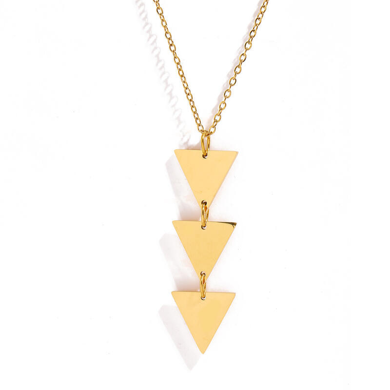 Stainless Steel Geometric Triangular Pendant Necklaces for Women Men Classic Long Chain Smooth Necklaces Jewelry Accessories