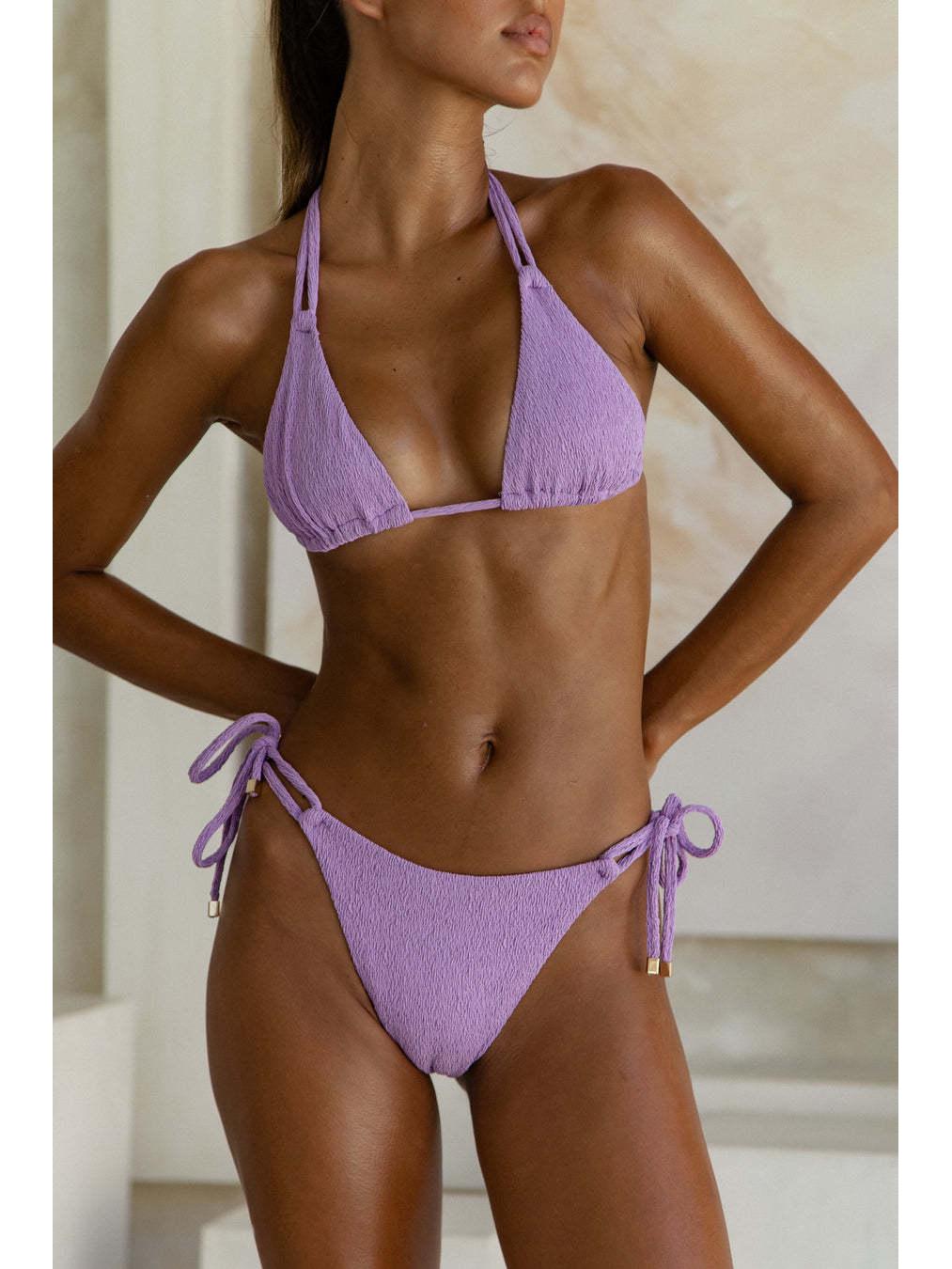 

2025 Однотонный Купальник Бикини с Разрезами и Шнуровкой в Стиле Острой Девушки Medium фиолетовый