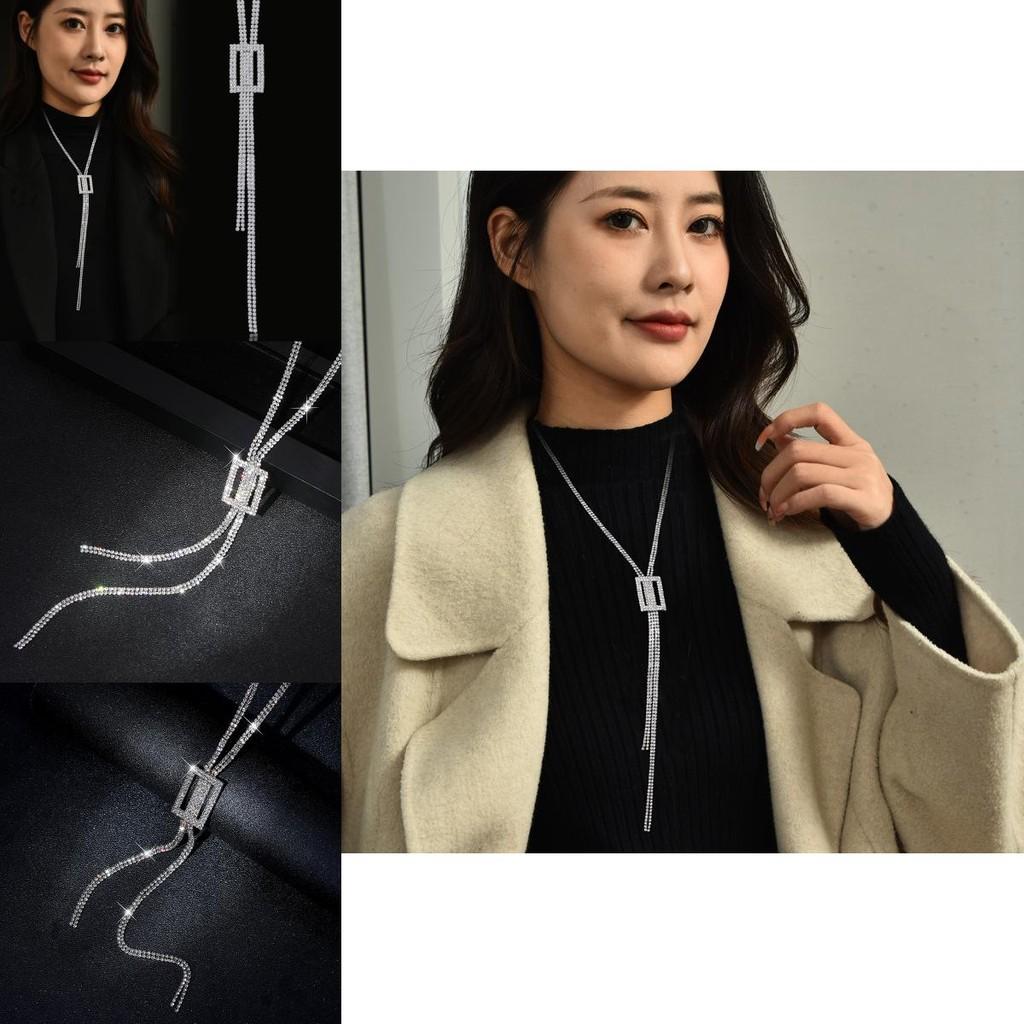 Decorative Long Elegant Necklace For Women In Alloy With Geometric Design And Accents Crystal