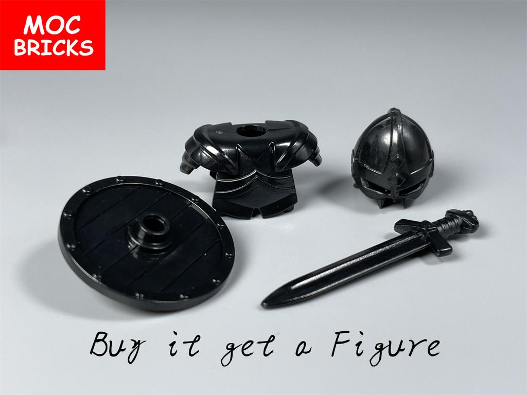 Einzelner MOC Baustein Schwarzer Goldener Rüstungswarrior Mittelalterliche Ritter Rom Waffe Actionfigur Pädagogischer Baustein Geschenke