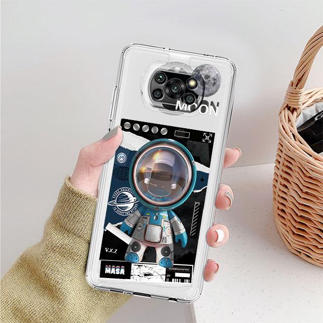 Clear Case For Xiaomi Mi Poco X3 NFC M3 Pro F3 F1 11 Lite 12 Redmi Note 10 9S 8 7 9 Soft Phone Cover Mechanical Astronaut Space