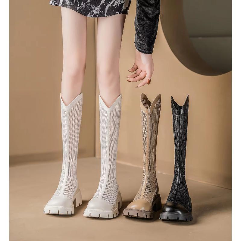 Summer Women Breathable Long Boots Designer Sexy Women Chunky Knee-High Boots Knight Boot Female Mesh Hollow Cool Sandals Mujer