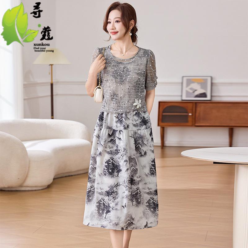 Elegant Floral Summer Dress for Middle-Aged and Elderly Women
