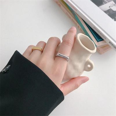 Rectangle Geometric Smooth Open Ring Ins Cold Wind Minimalist Index Finger Ring Adjustable Internet Celebrity Ring Tide