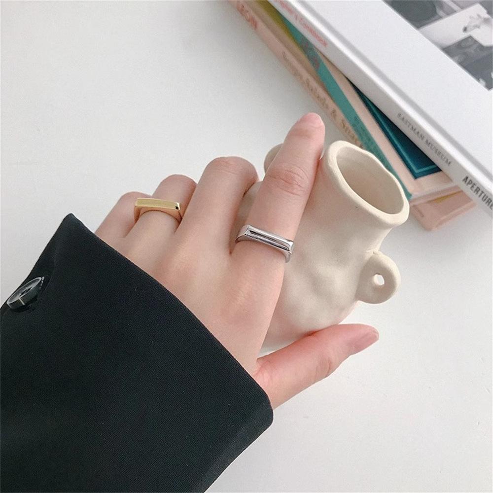 Rectangle geometric smooth open ring ins cold wind minimalist index finger ring adjustable Internet celebrity ring tide